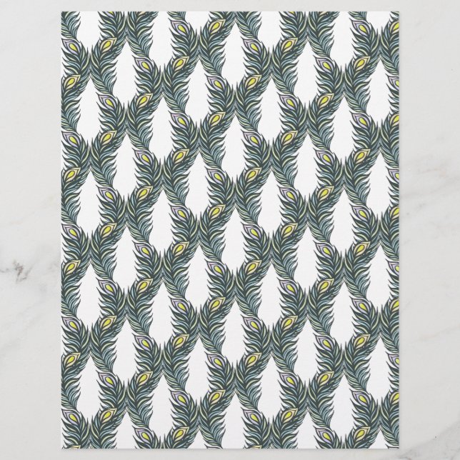 Papier Plumes Peacock noir, vert et blanc rustique (Devant)