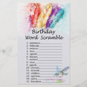 Papier Plumes tribales Anniversaire Mot Scramble Jeu
