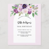 Papier Plumes violet rose budget invitation anniversaire (Devant)