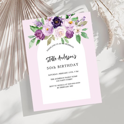 Papier Plumes violet rose budget invitation anniversaire