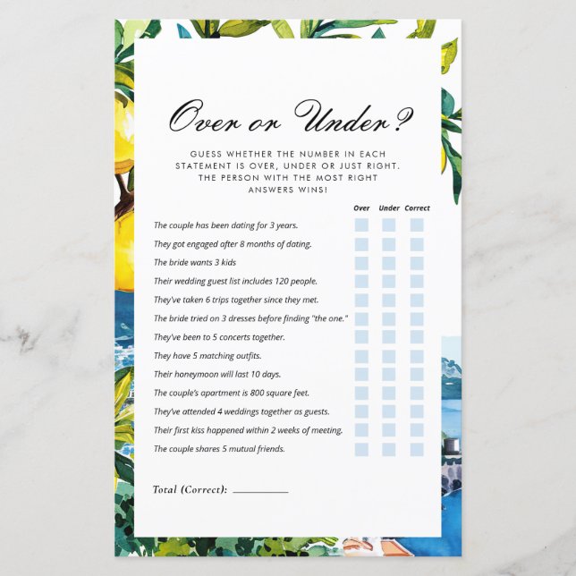 Papier Plus ou moins Amalfi Lemon Fête des mariées Jeu (Devant)