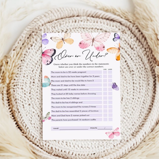 Papier Plus ou moins de jeu, Baby shower papillon jeu (Créateur téléchargé)