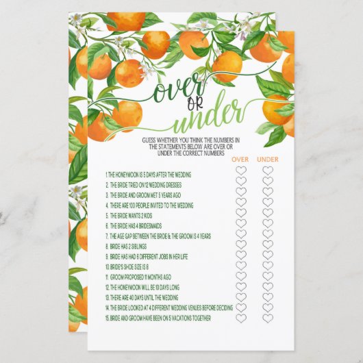 Papier Plus ou moins de jeu - Orange (Devant / Derrière)