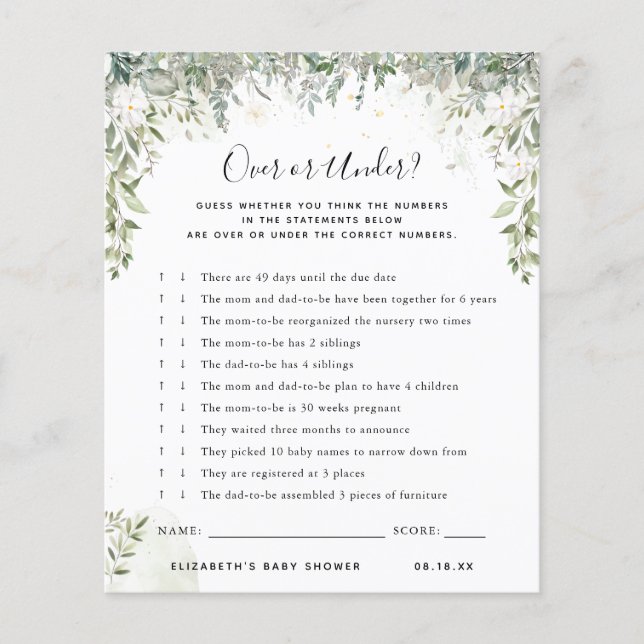 Papier Plus ou moins | Jeu Baby shower (Devant)