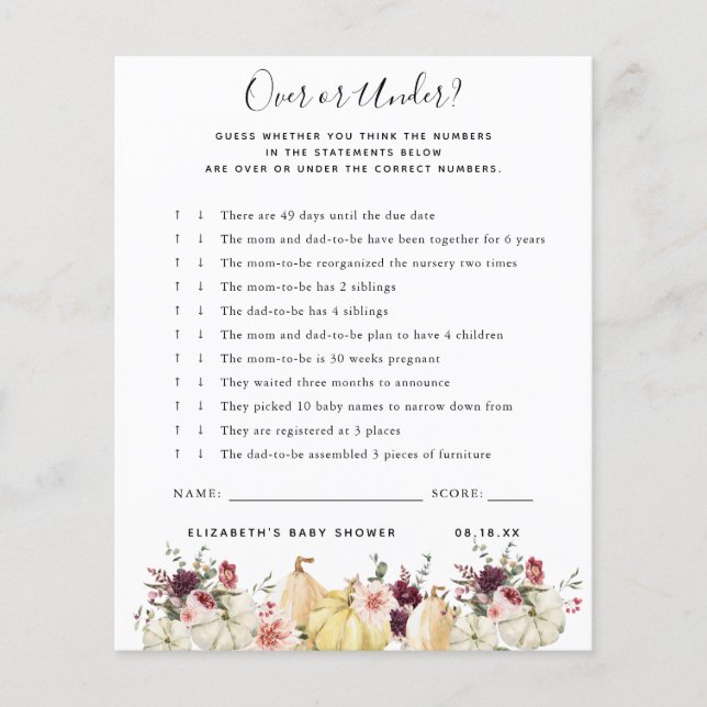 Papier Plus ou Moins | Jeu de Baby Shower (Devant)