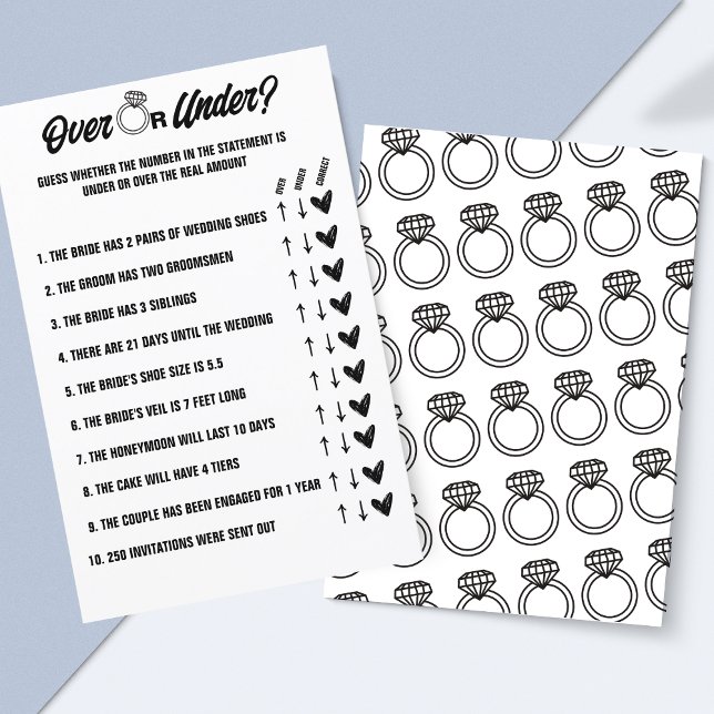 Papier Plus ou moins Mariage Jeu, activité de Fête des ma (Fun Over or Under Wedding Game - Printable Bridal Shower Activity!)
