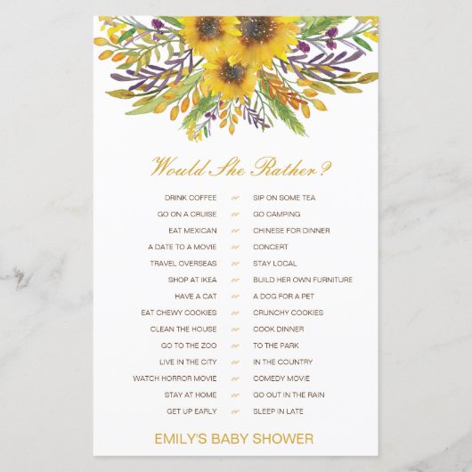 Papier Plutôt Baby shower Jeu Imprimé (Devant)