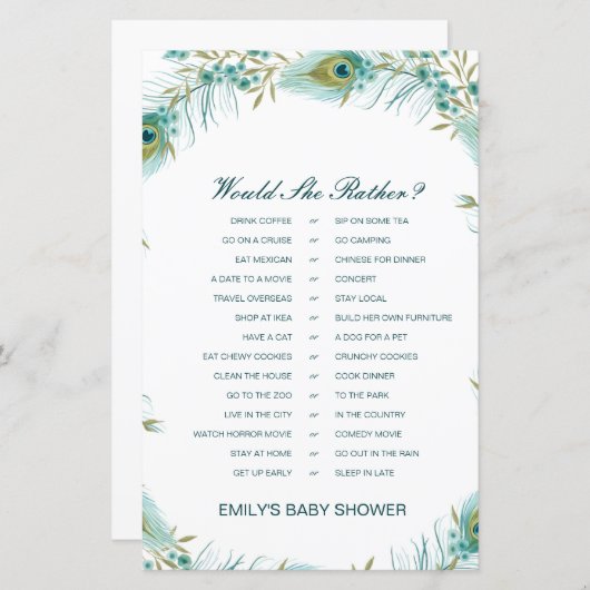 Papier Plutôt Baby shower Jeu Imprimé (Devant / Derrière)