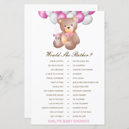 Papier Plutôt Baby shower Jeu Imprimé (Devant / Derrière)