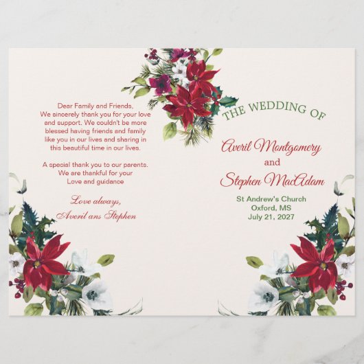 Papier Poinsettia, sainte, pin Noël Mariage Programmation (Devant)