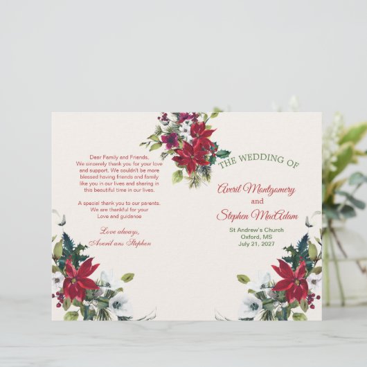 Papier Poinsettia, sainte, pin Noël Mariage Programmation (Debout devant)