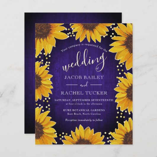 Papier Points d'or des tournesols Faire-part de mariage e (Devant / Derrière)