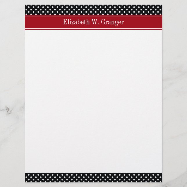 Papier Points noirs et blancs Monogramme de nom Cranberry (Devant)