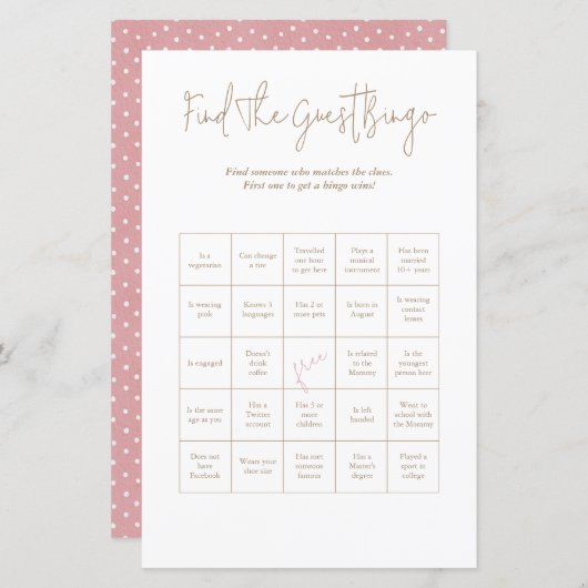 Papier Pois Baby Bear Guest Bingo Baby shower Jeu (Devant / Derrière)