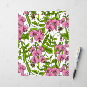Papier Pois doux et bourdons, rose, vert et blanc