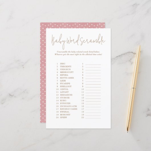 Papier Pois Word Scramble Baby shower Jeu (Devant/Arrière en situation)