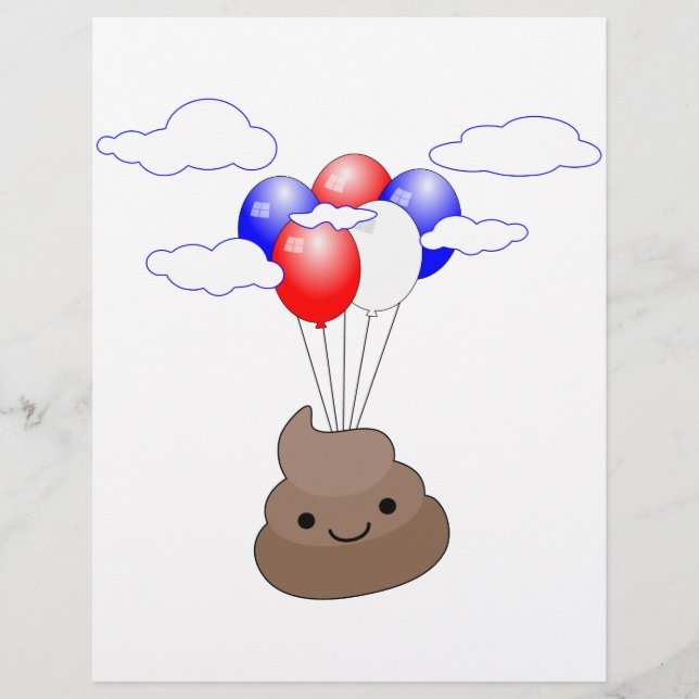 Papier Poo Emoji Voler Avec Ballons (Devant)