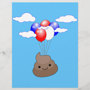 Papier Poo Emoji Voler Avec Des Ballons Dans Le Ciel Bleu