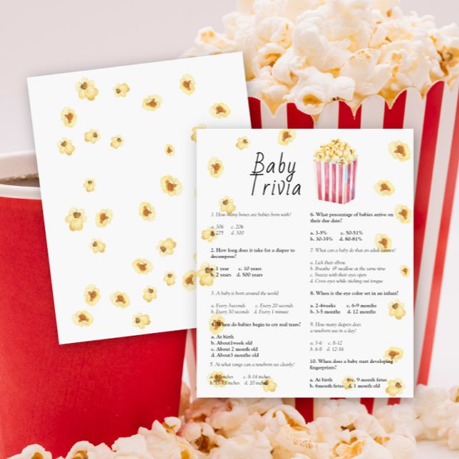 Papier Popcorn - Bébé Quiz | Jeu de Baby Shower (Créateur téléchargé)