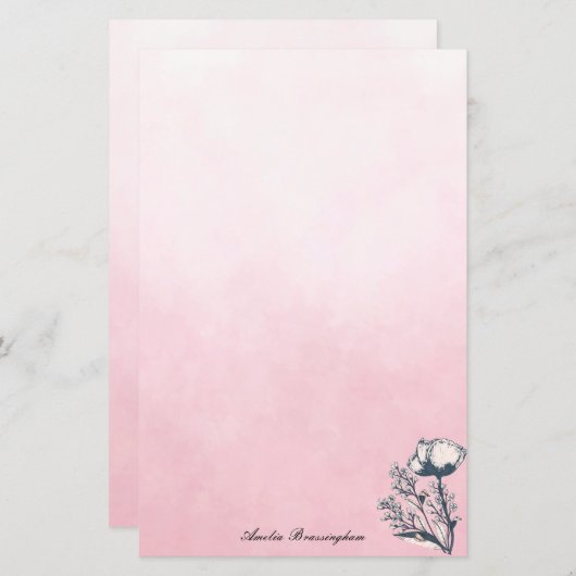 Papier Poppies d'art encé sur Pink Ombre (Devant / Derrière)