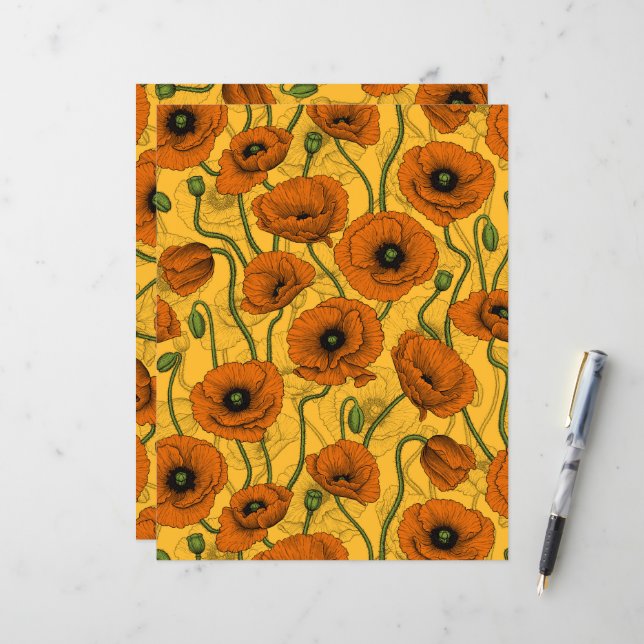 Papier Poppies orange (Devant/Arrière en situation)