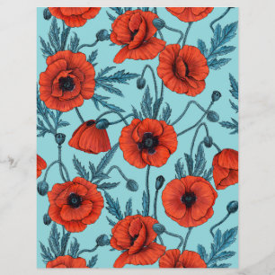 Papier Poppies, rouge et bleu sur le bleu de la piscine