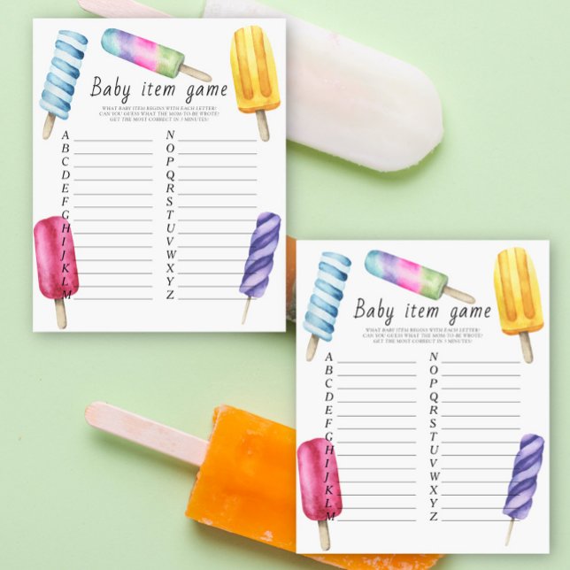 Papier Popsicle - Baby Item Game. Jeu baby shower (Créateur téléchargé)