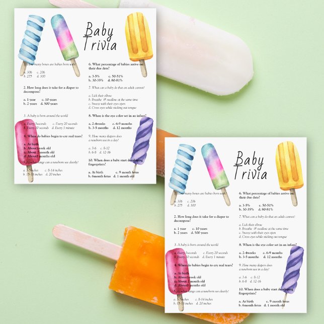 Papier Popsicle - Trivia bébé | Jeu baby shower (Créateur téléchargé)