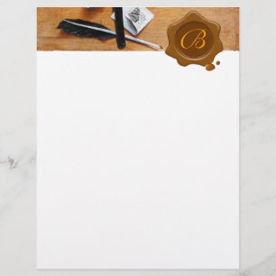 PAPIER PORTE-LETTRES EN BOIS CIRÉ BRUN SCEAU MONOGRAMME