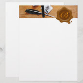 PAPIER PORTE-LETTRES EN BOIS CIRÉ BRUN SCEAU MONOGRAMME (Devant / Derrière)