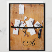 Papier PORTE-LETTRES EN BOIS MONOGRAMME marron blanc noir (Devant / Derrière)