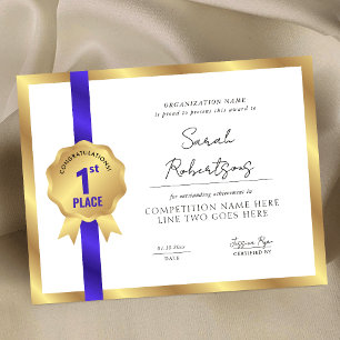 Papier Porteur de badge en or Ruban bleu Prix 1ère Place