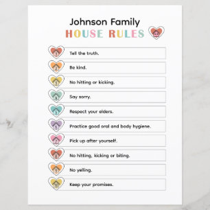 Papier Poster de la liste des règles de la maison familia