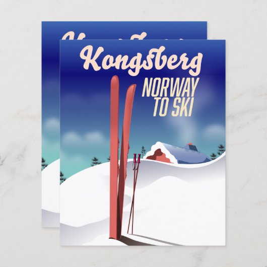 Papier Poster de voyage de ski en Norway Kongsberg. (Devant / Derrière)