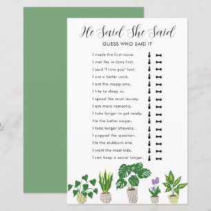 Papier Poster Plante Fête des mariées Jeu Il A Dit Qu'Ell
