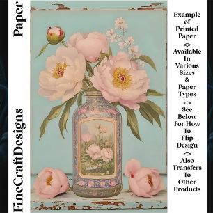 Papier Pot en verre avec pivoines roses vintage CT5 papie