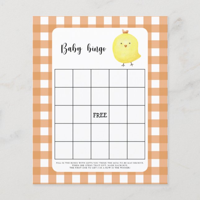 Papier Poulet - Baby shower jeu de bingo (Devant)