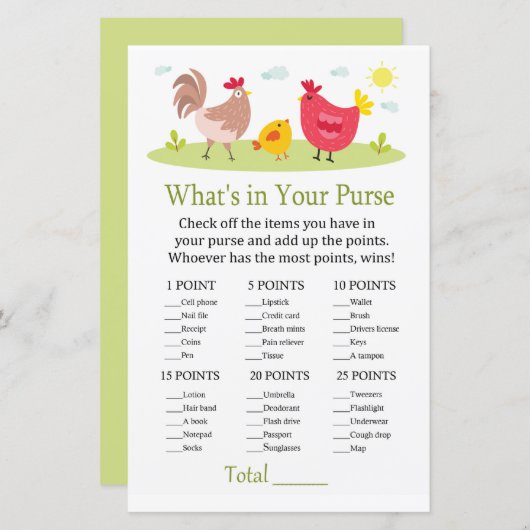 Papier Poulet Qu'y a-t-il dans votre baby shower de jeu d (Devant / Derrière)