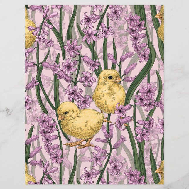 Papier Poulets et hyacinthes roses (Devant)