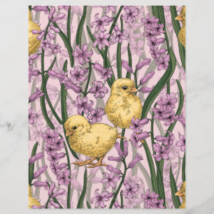 Papier Poulets et hyacinthes roses