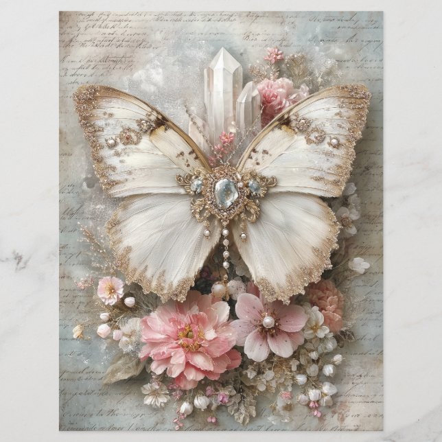Papier pour junk journal et scrapbook Papillon Ros (Devant)