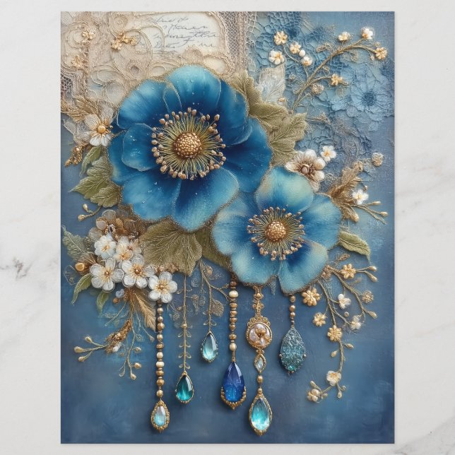Papier pour scrapbook de bijoux de fleurs bleues (Devant)