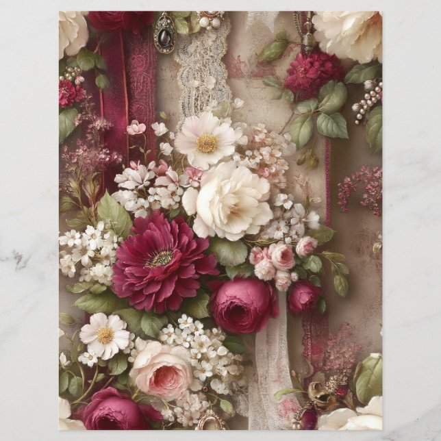 Papier pour scrapbook de fleurs de Bourgogne (Devant)