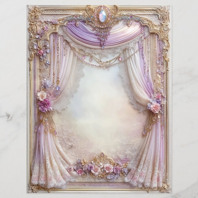 Papier pour scrapbook de style vintage rose violet (Devant)