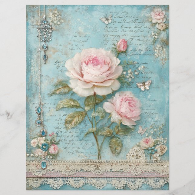 Papier pour scrapbook journal de junk roses roses  (Devant)