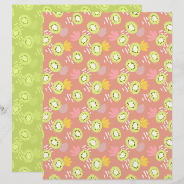 Papier pour scrapbooking Coral Kiwi (Devant / Derrière)