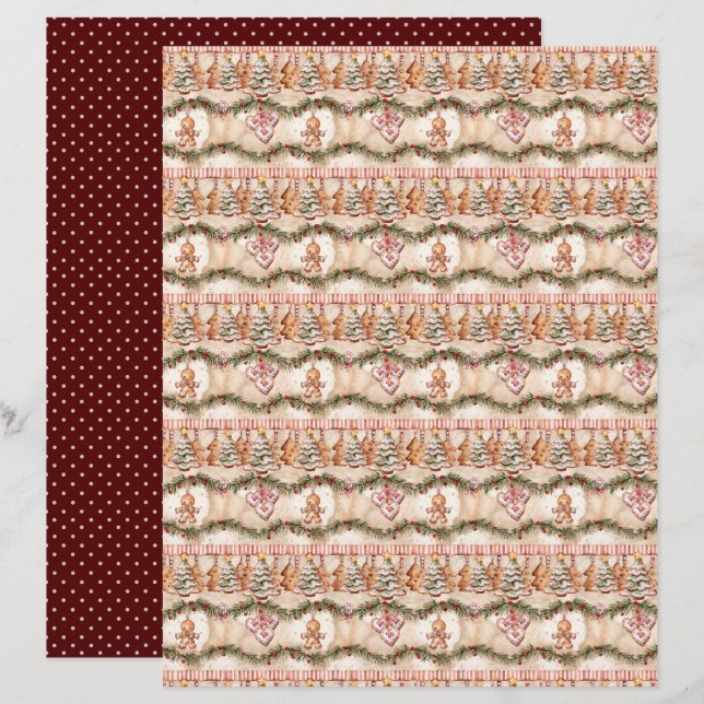 Papier pour scrapbooking de Noël vintage (Devant / Derrière)