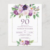 Papier Pourpre | Violet Floral 90e anniversaire Invitatio (Devant)