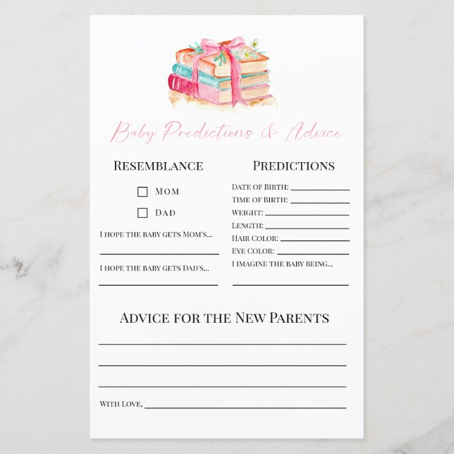 Papier Predictions & Advice New Chapter Baby Shower Game (Devant)