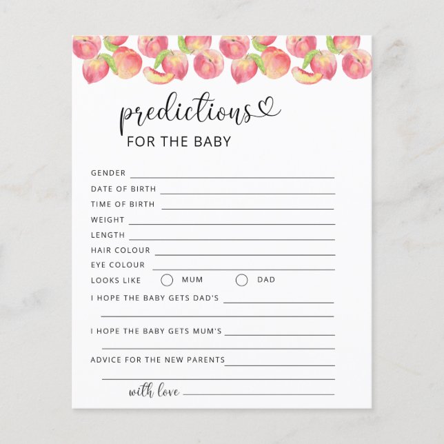 Papier Prédictions aquarelle pêche pour bébé (Devant)